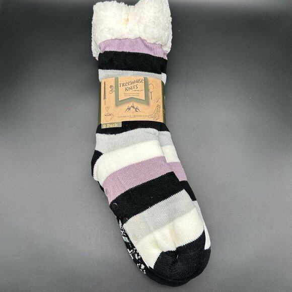 Treehouse Knits Sherpa Lined Socks 2pk Non-Skid Grip Shoe Size 4-10 Soft Warm - Picture 1 of 7